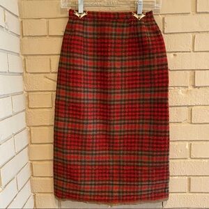 VTG 60s Red Plaid WOOL PENCIL WIGGLE SKIRT SPORTEMPOS The Inner Secret Lined